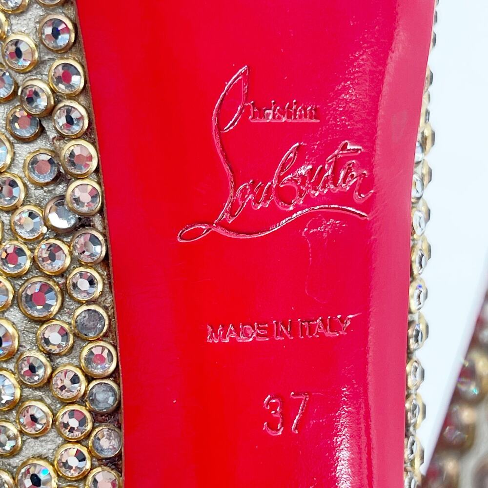 Christian Louboutin Gold Lady Peep 150 Ring Strass Platform Peep Toe Heels EU 37 - Picture 12 of 12
